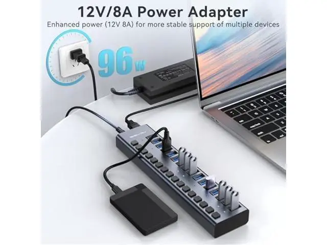 Alt view image 5 of 5 - Powered USB 3.1 Hub, ACASIS 16 Ports USB 3.1 Hub with 10Gbps Data SpeedAluminum Housing, USB Hub Powered with 96W Power Adapter, USB Hub for PC/Laptop, Computer, Flash Drive, Printer, Camera
