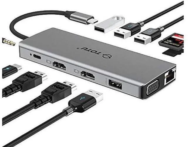 Main image of TOTU 13-in-1 USB-C Hub with Ethernet, 4K HDMI, VGA, PD, SD/TF Cards Reader, Mic/Audio Docking Station for MacBook Pro Air XPS and Other USB-C Laptops