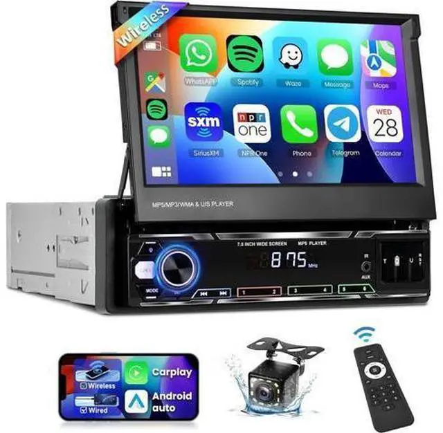 Main image of Podofo Upgrade Wireless CarPlay Single Din Radio 7 Inch Flip Out Touchscreen Car Stereo with Wireless Android Auto Bluetooth Mirror Link AM/FM USB Car Play Car Audio Receiver HD Backup Camera