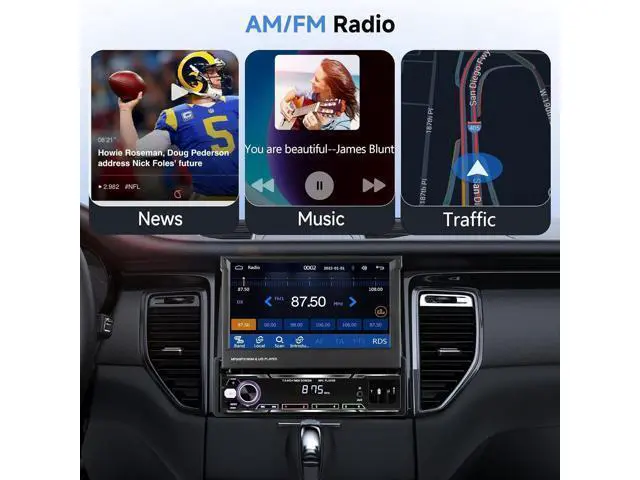 Alt view image 3 of 7 - Podofo Upgrade Wireless CarPlay Single Din Radio 7 Inch Flip Out Touchscreen Car Stereo with Wireless Android Auto Bluetooth Mirror Link AM/FM USB Car Play Car Audio Receiver HD Backup Camera
