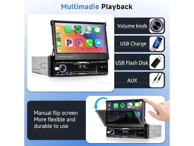 Alt view image 5 of 7 - Podofo Upgrade Wireless CarPlay Single Din Radio 7 Inch Flip Out Touchscreen Car Stereo with Wireless Android Auto Bluetooth Mirror Link AM/FM USB Car Play Car Audio Receiver HD Backup Camera