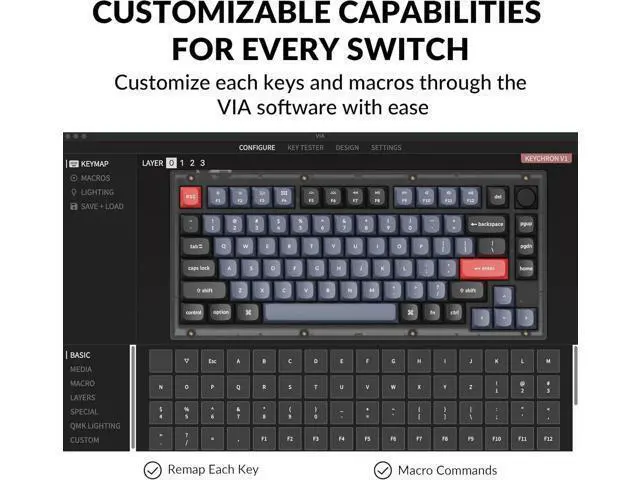 Alt view image 2 of 7 - Keychron V1 Wired Custom Mechanical Keyboard Knob Version, 75% Layout QMK/VIA Programmable with Hot-swappable Keychron K Pro Brown Switch Compatible with Mac Windows Linux (Frosted Black-Translucent)