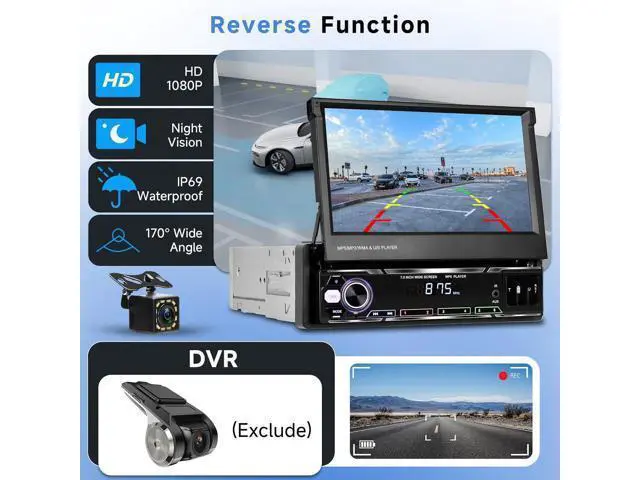 Alt view image 6 of 7 - Podofo Upgrade Wireless CarPlay Single Din Radio 7 Inch Flip Out Touchscreen Car Stereo with Wireless Android Auto Bluetooth Mirror Link AM/FM USB Car Play Car Audio Receiver HD Backup Camera
