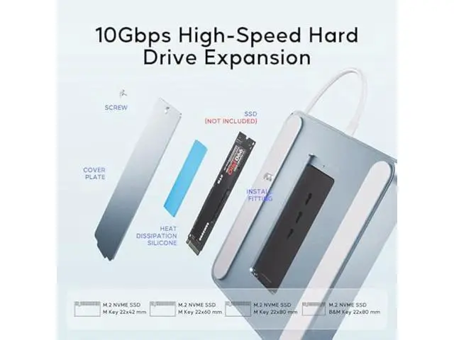 Alt view image 5 of 5 - USB C HUB for iMac 24 inch 2021/2023/2024, PULWTOP USB Hub Adapter iMac Accessories for iMac M1/M3/M4 with USB C 10Gbps 3*USB A SD/TF, Docking Station Support Expand M.2 SSD (Not Included),Blue