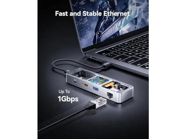 Alt view image 4 of 5 - DOCKCASE Explorer Edition Visual Smart USB C Hub (6-in-1) with HDMI Port 4K@60Hz,Gigabit Ethernet,USB-C and 2 USB-A 5Gbps Data Ports, 100w PD Power Delivery, for MacBook Air/Pro, XPS, and More