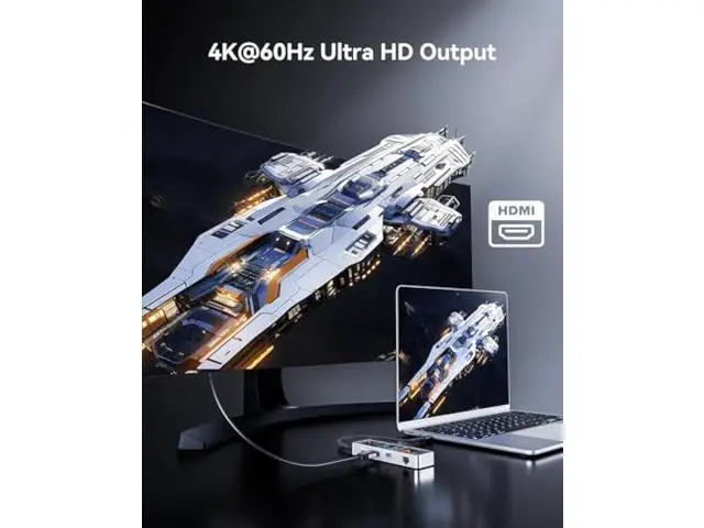 Alt view image 3 of 5 - DOCKCASE Explorer Edition Visual Smart USB C Hub (6-in-1) with HDMI Port 4K@60Hz,Gigabit Ethernet,USB-C and 2 USB-A 5Gbps Data Ports, 100w PD Power Delivery, for MacBook Air/Pro, XPS, and More