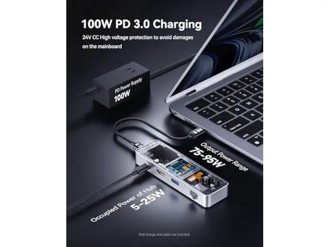 Alt view image 5 of 5 - DOCKCASE Explorer Edition Visual Smart USB C Hub (6-in-1) with HDMI Port 4K@60Hz,Gigabit Ethernet,USB-C and 2 USB-A 5Gbps Data Ports, 100w PD Power Delivery, for MacBook Air/Pro, XPS, and More