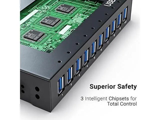 Alt view image 2 of 6 - 10 Ports USB Hub 3.0 Powered Aluminium - USB Hub Charger - Multiple Port - USB Splitter Hub with Power Adapter 12V/5A/60W - for Laptop, PC,Flash Drives, HDD,Hard Drive,Mouse,XPS,Xbox,Keyboard