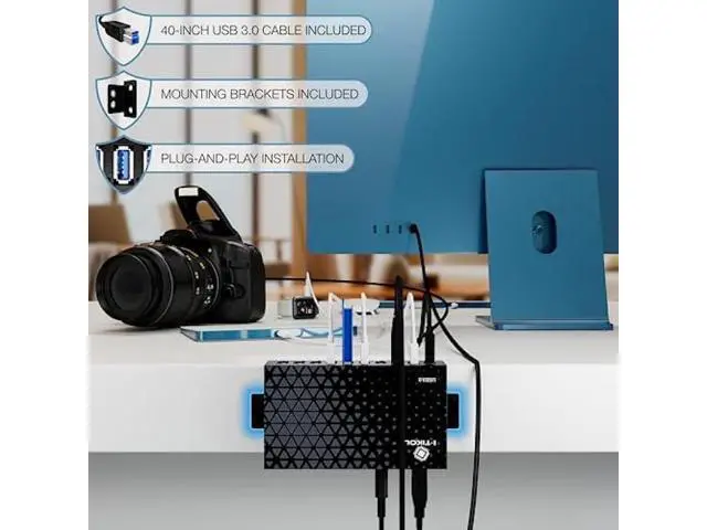 Alt view image 4 of 6 - 10 Ports USB Hub 3.0 Powered Aluminium - USB Hub Charger - Multiple Port - USB Splitter Hub with Power Adapter 12V/5A/60W - for Laptop, PC,Flash Drives, HDD,Hard Drive,Mouse,XPS,Xbox,Keyboard