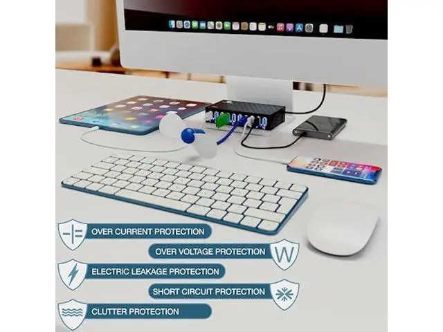 Alt view image 5 of 6 - 10 Ports USB Hub 3.0 Powered Aluminium - USB Hub Charger - Multiple Port - USB Splitter Hub with Power Adapter 12V/5A/60W - for Laptop, PC,Flash Drives, HDD,Hard Drive,Mouse,XPS,Xbox,Keyboard