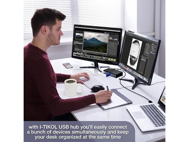 Alt view image 6 of 6 - 10 Ports USB Hub 3.0 Powered Aluminium - USB Hub Charger - Multiple Port - USB Splitter Hub with Power Adapter 12V/5A/60W - for Laptop, PC,Flash Drives, HDD,Hard Drive,Mouse,XPS,Xbox,Keyboard