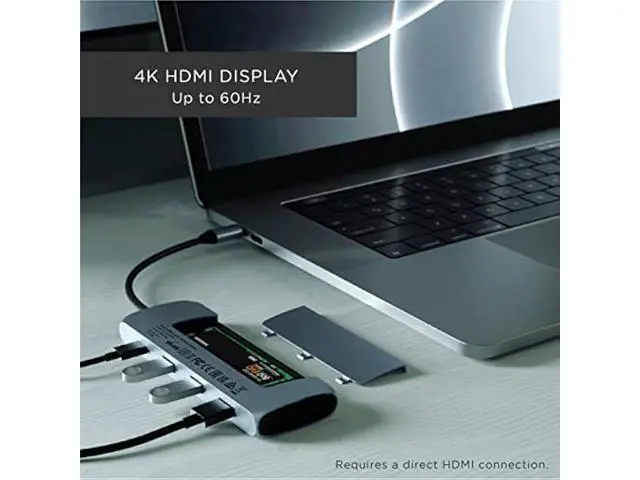 Alt view image 3 of 5 - Satechi USB C Hub Multiport Adapter with M.2 SATA SSD Enclosure, 4K HDMI, 100W USB C PD Charging, 2 USB-A Data Ports, for MacBook & Windows - Space Gray