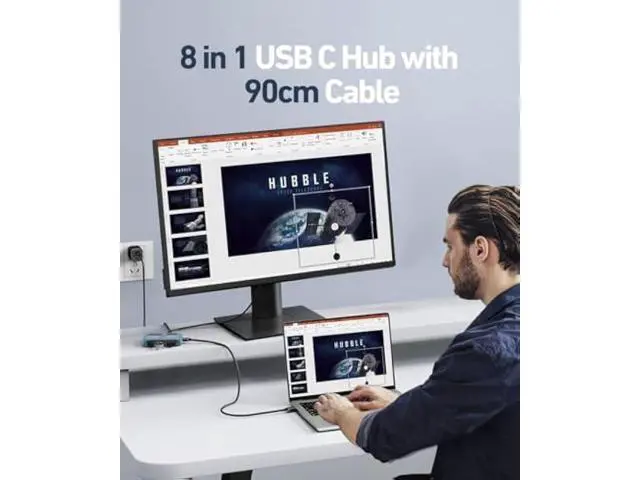 Alt view image 3 of 5 - uni USB C Hub, 8-in-1 USB Type C Multiport Hub, 4K @60Hz HDMI, 1-Gbps LAN, 100W PD, 5 Gbps USB 3.0, Compatible with iPad Pro, MacBook Pro/Air, Dell XPS, Galaxy, etc, 3FT