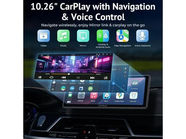 Alt view image 2 of 7 - 10.26 Inch Wireless Apple CarPlay & Android Auto Screen with Backup Camera,Portable Touch Display with Bluetooth FM AUX USB,Voice Control Multimedia Stereo for 99% Car Truck SUV