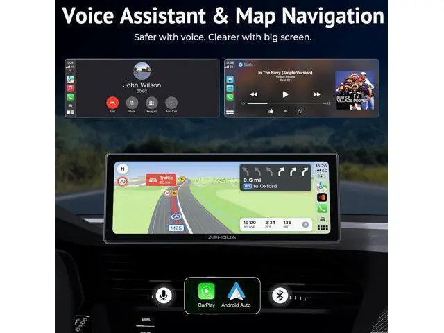 Alt view image 5 of 7 - 10.26 Inch Wireless Apple CarPlay & Android Auto Screen with Backup Camera,Portable Touch Display with Bluetooth FM AUX USB,Voice Control Multimedia Stereo for 99% Car Truck SUV