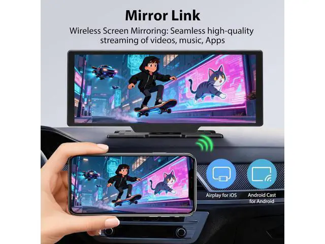 Alt view image 3 of 7 - 10.26" Wireless CarPlay Screen for Car: 4K Dash Cam & 1080P Backup Camera, Portable Touchscreen Car Stereo for Apple Carplay & Android Auto, GPS Navigation, Mirror Link, BT, FM, Voice Control