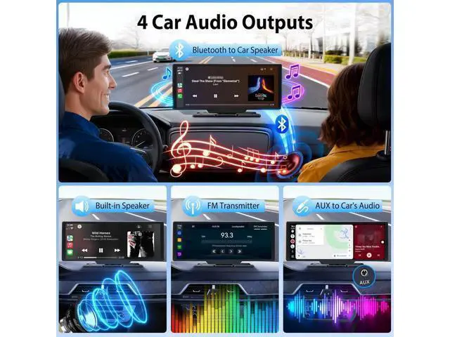 Alt view image 5 of 7 - 10.26" Wireless CarPlay Screen for Car: 4K Dash Cam & 1080P Backup Camera, Portable Touchscreen Car Stereo for Apple Carplay & Android Auto, GPS Navigation, Mirror Link, BT, FM, Voice Control