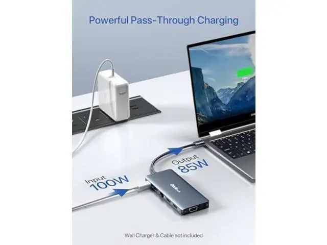 Alt view image 5 of 5 - USB C Docking Station, dockteck 12 in 1 USB C Hub Adapter with 2 HDMI 4K, VGA, Ethernet, 4 USB-A Ports, Audio, 100W PD, SD/TF Card Reader for MacBook Pro Air, XPS, Surface