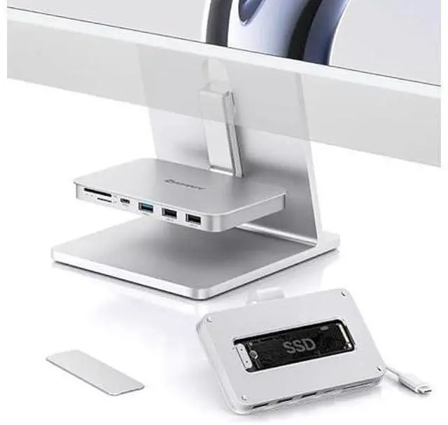 Main image of Minisopuru iMac Hub - Compatible with iMac 24 inch M1/M3/M4 and Studio Display 27 inch, Accessories Support Max 10Gbps M.2 SSD (SSD Not Included), USB A/C 10Gbps, SD/TF, Silver.