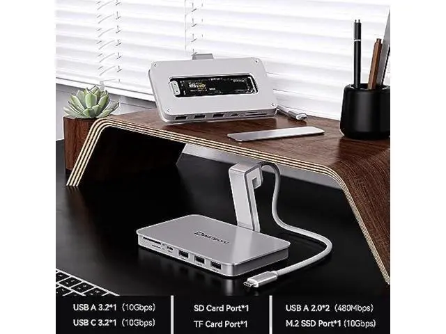 Alt view image 2 of 5 - Minisopuru iMac Hub - Compatible with iMac 24 inch M1/M3/M4 and Studio Display 27 inch, Accessories Support Max 10Gbps M.2 SSD (SSD Not Included), USB A/C 10Gbps, SD/TF, Silver.