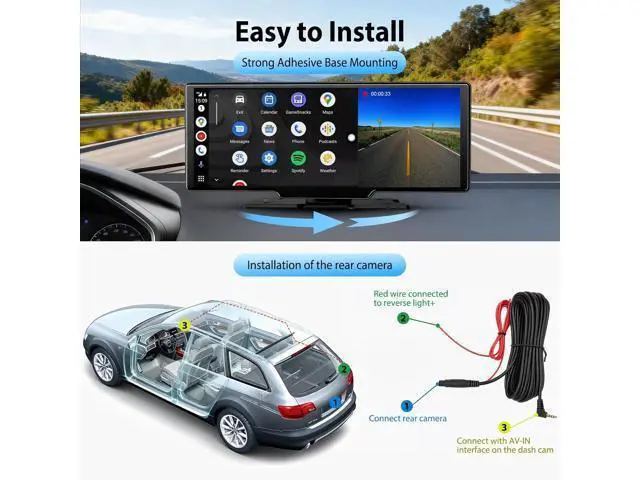 Alt view image 6 of 7 - 10.26" Wireless CarPlay Screen for Car: 4K Dash Cam & 1080P Backup Camera, Portable Touchscreen Car Stereo for Apple Carplay & Android Auto, GPS Navigation, Mirror Link, BT, FM, Voice Control