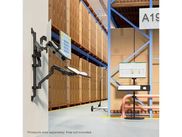 Alt view image 7 of 7 - Mount-It! Keyboard Wall Mount with Pole Option, Adjustable Keyboard and Mouse Tray with Spring Arm, Full Motion Swivel Tilt Extension, Ergonomic Workstation for Medical, Office, and Sim Racing