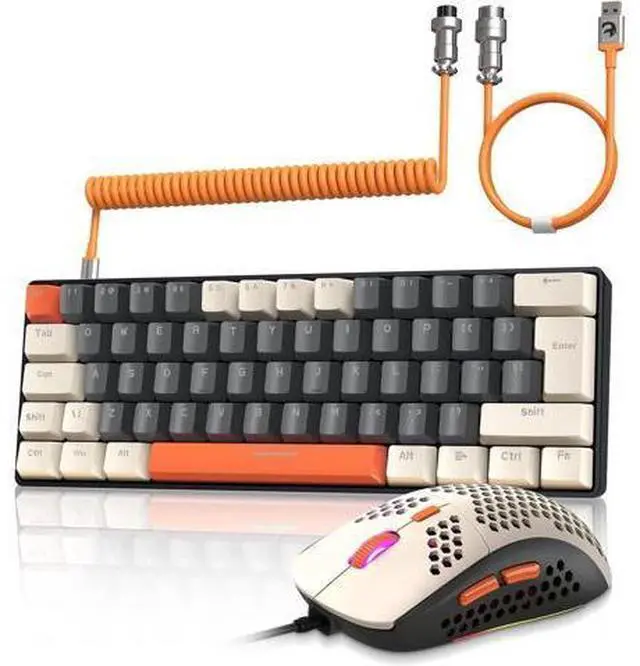 Main image of ZIYOU LANG RK-T60 Wired Mechanical Gaming Keyboard and Mouse Combo Portable with Rainbow Backlit 62Key NKRO 6400DPI RGB Honeycomb Mice Coiled Aviator Cable for PS4/PC/WIN Gamer(Dark Gray/Blue Switch)
