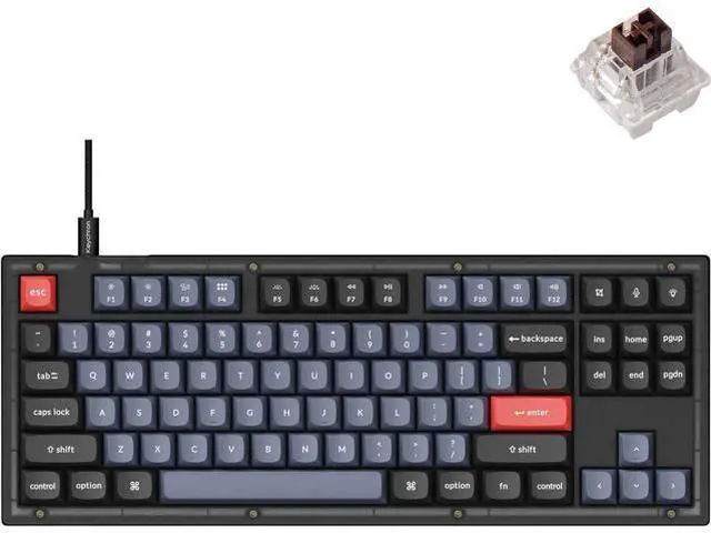 Main image of Keychron V3 Wired Custom Mechanical Keyboard, TKL Tenkeyless QMK/VIA Programmable Macro with Hot-swappable Keychron K Pro Brown Switch Compatible with Mac Windows Linux (Frosted Black-Translucent)