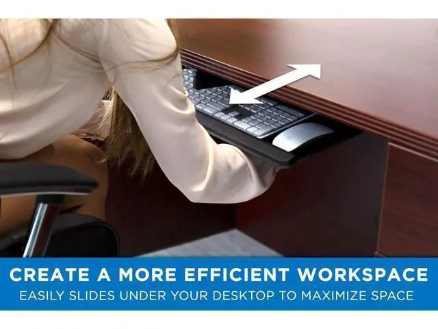 Alt view image 3 of 7 - Mount-It! Keyboard Tray Under Desk, Full Motion Computer Keyboard and Mouse Tray, Slide Out Ergonomic Keyboard Drawer with Gel Wrist Pad, 26" Wide, Tilt, Swivel and Height Adjustment, Black