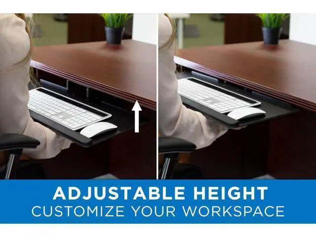 Alt view image 5 of 7 - Mount-It! Keyboard Tray Under Desk, Full Motion Computer Keyboard and Mouse Tray, Slide Out Ergonomic Keyboard Drawer with Gel Wrist Pad, 26" Wide, Tilt, Swivel and Height Adjustment, Black