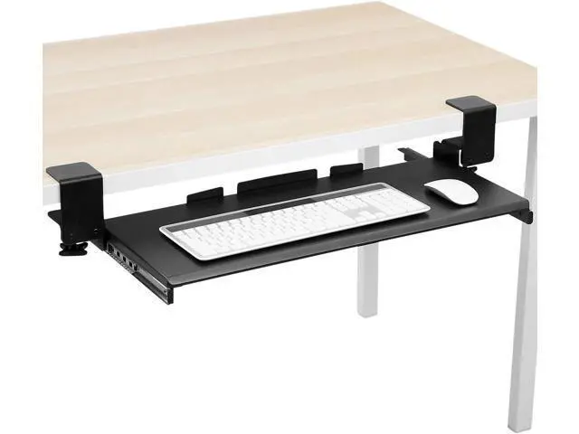Alt view image 2 of 7 - Mount-It! Clamp-On Under Desk Keyboard Tray, No-Drill Slide-Out Keyboard & Mouse Platform, 27" W × 11" D, Ergonomic Keyboard Drawer for Home Office, Fits Desks up to 2.5" Thick