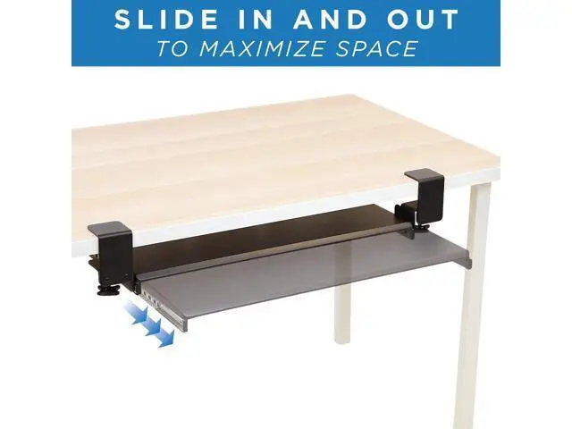 Alt view image 3 of 7 - Mount-It! Clamp-On Under Desk Keyboard Tray, No-Drill Slide-Out Keyboard & Mouse Platform, 27" W × 11" D, Ergonomic Keyboard Drawer for Home Office, Fits Desks up to 2.5" Thick