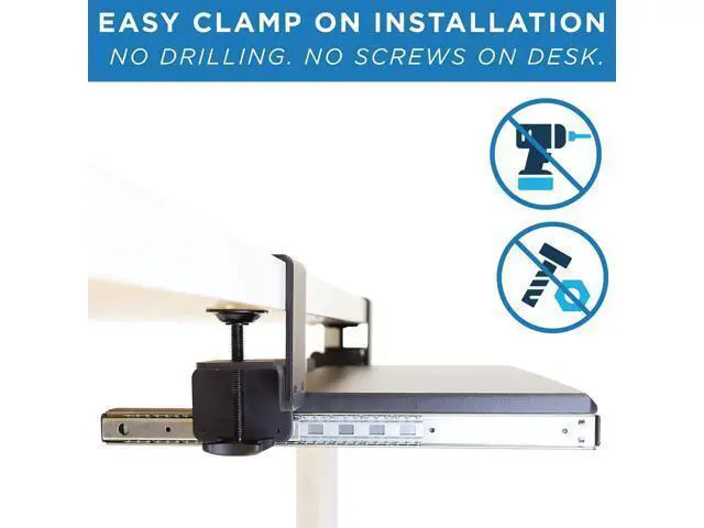 Alt view image 6 of 7 - Mount-It! Clamp-On Under Desk Keyboard Tray, No-Drill Slide-Out Keyboard & Mouse Platform, 27" W × 11" D, Ergonomic Keyboard Drawer for Home Office, Fits Desks up to 2.5" Thick