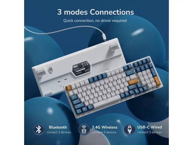 Alt view image 4 of 7 - RK ROYAL KLUDGE RK98 Wireless Mechanical Keyboard, Tri-Mode 2.4G/BT5.1/USB-C Hot Swappable Full Size Keyboard, RGB Backlit Gaming Keyboard, Massive Battery Software Support, Brown Switch
