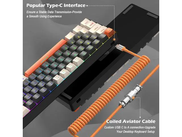 Alt view image 5 of 7 - ZIYOU LANG RK-T60 Wired Mechanical Gaming Keyboard and Mouse Combo Portable with Rainbow Backlit 62Key NKRO 6400DPI RGB Honeycomb Mice Coiled Aviator Cable for PS4/PC/WIN Gamer(Dark Gray/Blue Switch)