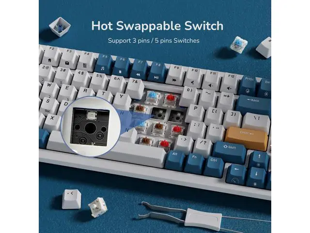 Alt view image 6 of 7 - RK ROYAL KLUDGE RK98 Wireless Mechanical Keyboard, Tri-Mode 2.4G/BT5.1/USB-C Hot Swappable Full Size Keyboard, RGB Backlit Gaming Keyboard, Massive Battery Software Support, Brown Switch