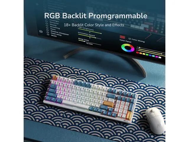 Alt view image 7 of 7 - RK ROYAL KLUDGE RK98 Wireless Mechanical Keyboard, Tri-Mode 2.4G/BT5.1/USB-C Hot Swappable Full Size Keyboard, RGB Backlit Gaming Keyboard, Massive Battery Software Support, Brown Switch