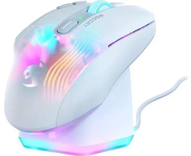 Main image of Kone XP Air Wireless Customizable Ergonomic RGB Gaming Mouse, 19K DPI Optical Sensor, 100-hour Battery & Charging Dock, 29 Programmable Inputs & AIMO RGB Lighting, 4D Wheel White