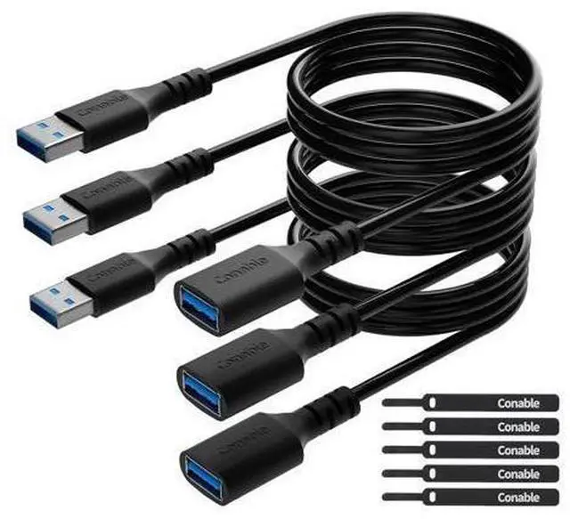 Main image of 3 Pack USB 3.0 Extension Cable 15 Feet, USB A Male to Female Extender Cord, 5Gbps Data Transfer for Webcam, Printer, Keyboard, Mouse, Flash Drive, Hard Drive, Controller, Black Cable with 5 Cable Ties