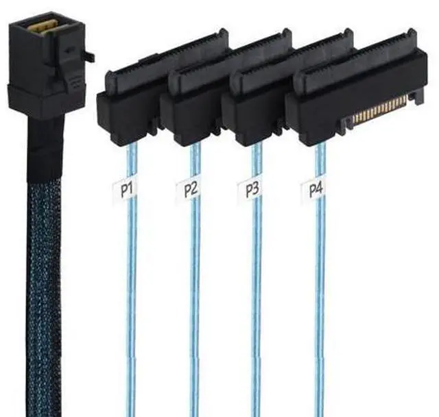 Main image of Internal Mini SAS HD SFF-8643 Host Controller to 4 SFF-8482 Target SAS Hard Disk and SATA Power Breakout Fanout Cable (50cm)