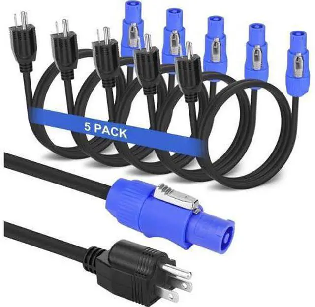 Main image of 5 Pack Stage Light PowerCON Cable with 3 Prong Plug, 20A 3Pin 16AWG, Male to Male Power Cable for Outdoor Stage Lighting Series-1M/3FT (5PC)