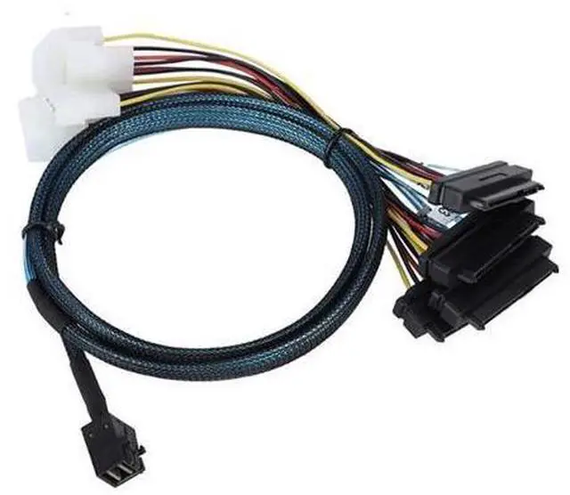 Main image of Mini SAS HD SFF-8643 to 4X SAS SFF-8482 Server Cable 12Gbps Server Internal High-Speed Cable | 30AWG | with Power Cable (39.37, Inches)