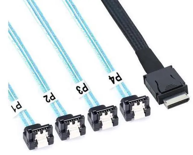 Main image of OCuLink PCIe SAS SFF-8611 4i to SATA 7P 90 Degree Cable 12Gbps High Speed Server Hard Drive Connection, 32AWG Low-Loss Wire (0.5M)