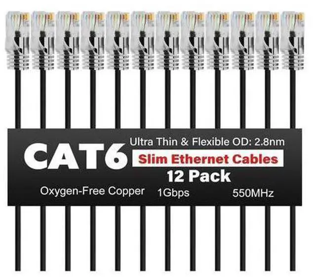 Main image of CAT6 Ethernet Cable 3 FT (12-Pack), Slim Cat 6 Patch Cable, 1Gbps, Internet Network Cables, Pure Copper Cat6 Cables, UTP, for Router, Modem, Switch, Gaming Consoles, TV, Server, Computer Room