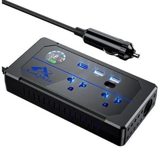 Main image of Car Inverter 200W DC12V to AC100V Converter, 3 USB Ports with QC3.0 Fast Charging, TYP-C Support, Smart Display, Multi-Protection, Car Power Inverter for Charging & Power Supply