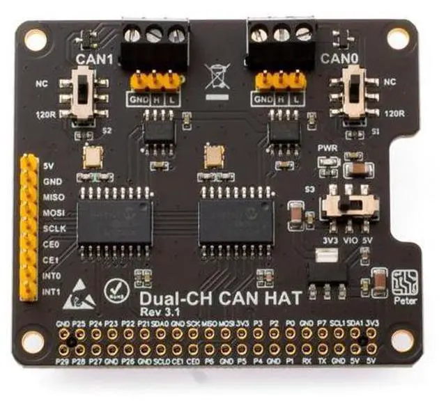 Main image of Dual-CH,Can Bus Expansion HAT for Raspberry Pi, with 2-Channel CAN Interface Communication, Dual Chips MCP2515 and ATA6561