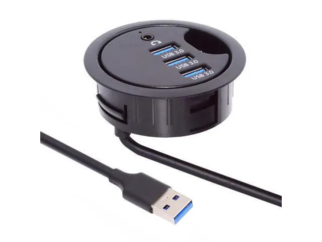 Main image of 3 Port USB 3.0 Hub Sound Card USB Splitter 60mm Desk Grommet Dock Station Headphone Mic Audio Interface for Desktop PC(USB 3.0 and 3.5mm Audio Port)