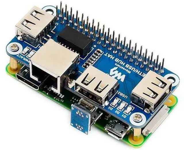 Main image of Ethernet/USB HUB HAT Expansion Board for Raspberry Pi 5/4B/3B+/3B/2B/Zero/Pi Zero W/Pi Zero 2W,with RJ45 10/100M Ethernet Port (Based on RTL8152B Chip) and Three USB Ports,Compatible with USB2.0/1.1