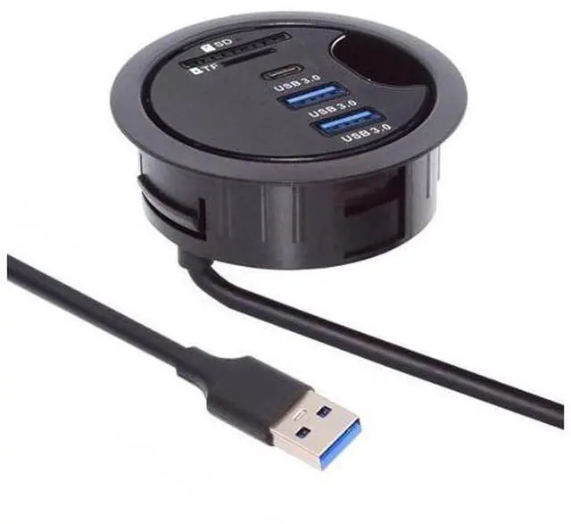 Main image of 2 Port USB 3.0 Hub SD TF USB-C USB Splitter 60mm Desk Grommet Dock Station Micro-SD Card Reader for Desktop PC(USB3.0+USB-C+SD/TF)