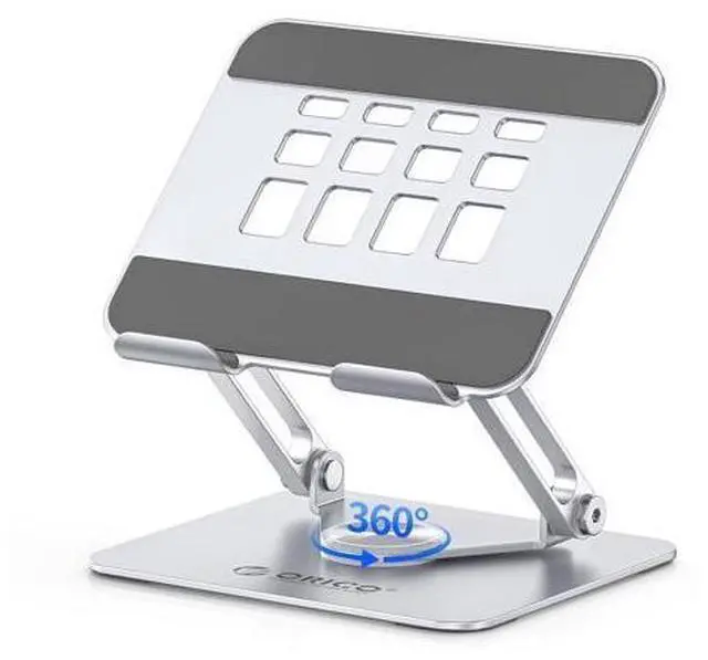 Main image of 360° Rotating Tablet Stand, Height Adjustable Aluminum Alloy Holder for Desk, Foldable Design for iPad Pro/Air/Mini up to 12.9", Samsung Galaxy Tab, Kindle & Switch - FB2, Silver